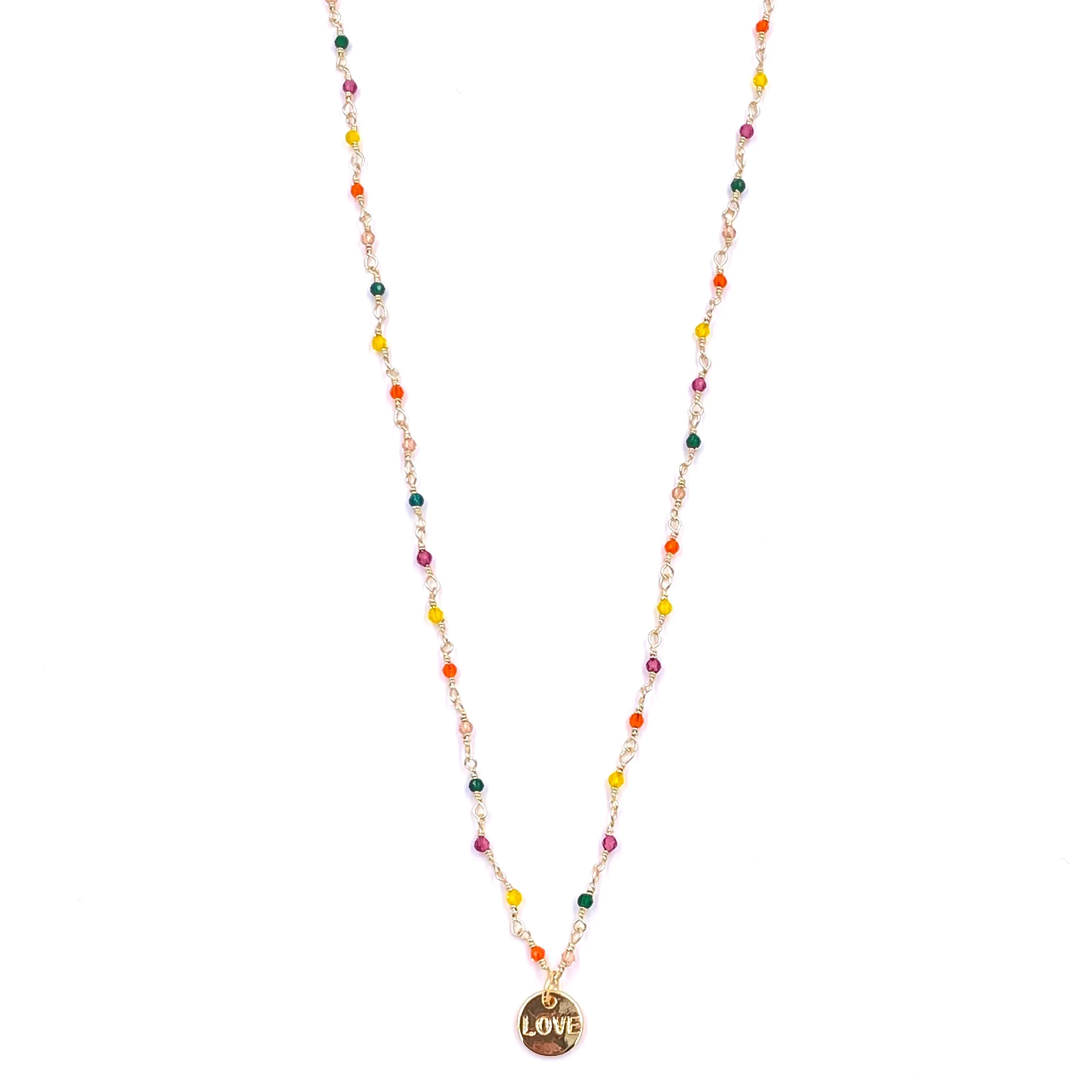 Ashley Gold Stainless Steel Gold Plated Assorted Semi Precious Beads With Love Pendant Necklace