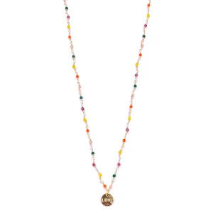 Ashley Gold Stainless Steel Gold Plated Assorted Semi Precious Beads With Love Pendant Necklace