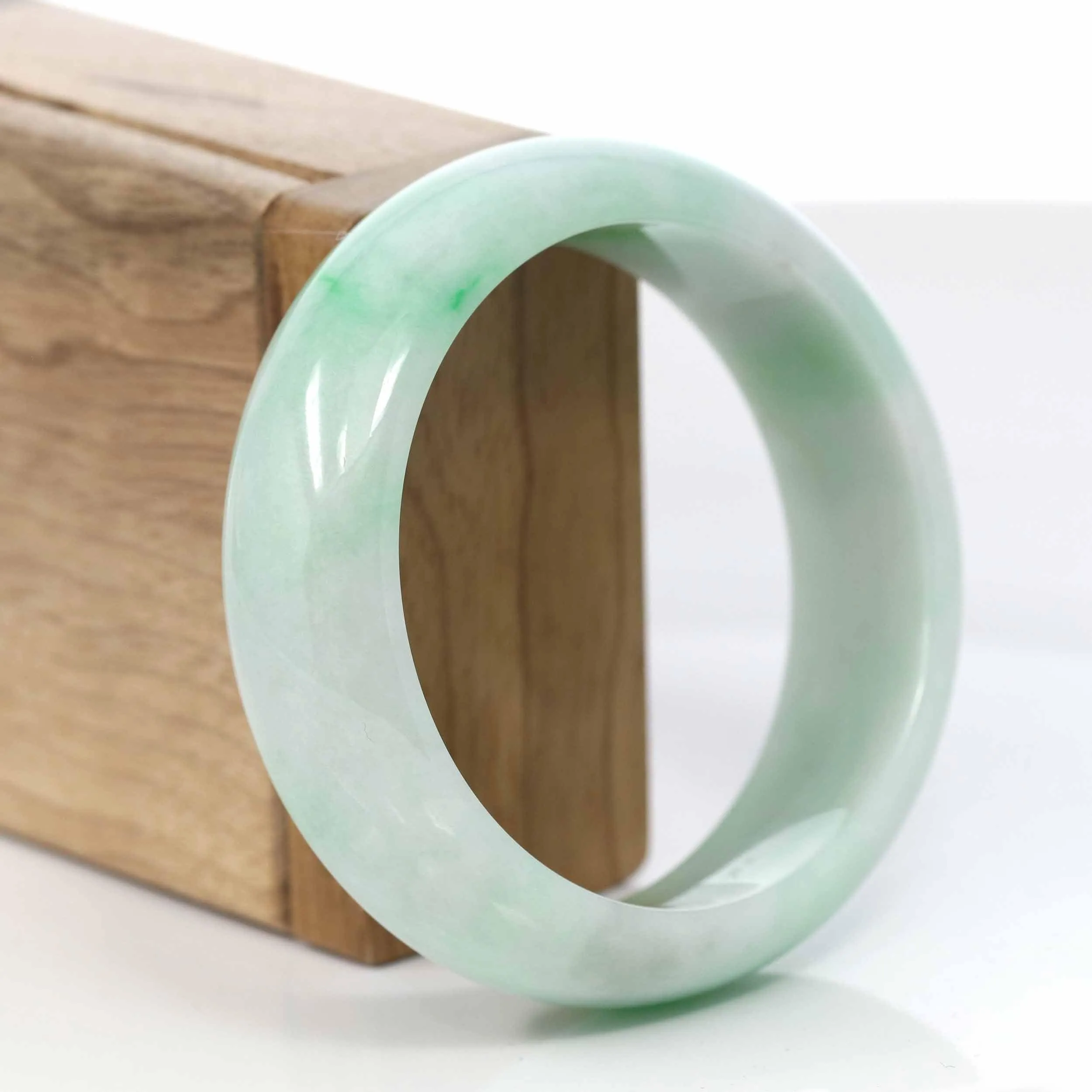 Baikalla Classic Green Natural Jadeite Jade Wider Bangle Bracelet (57.8 mm) #995