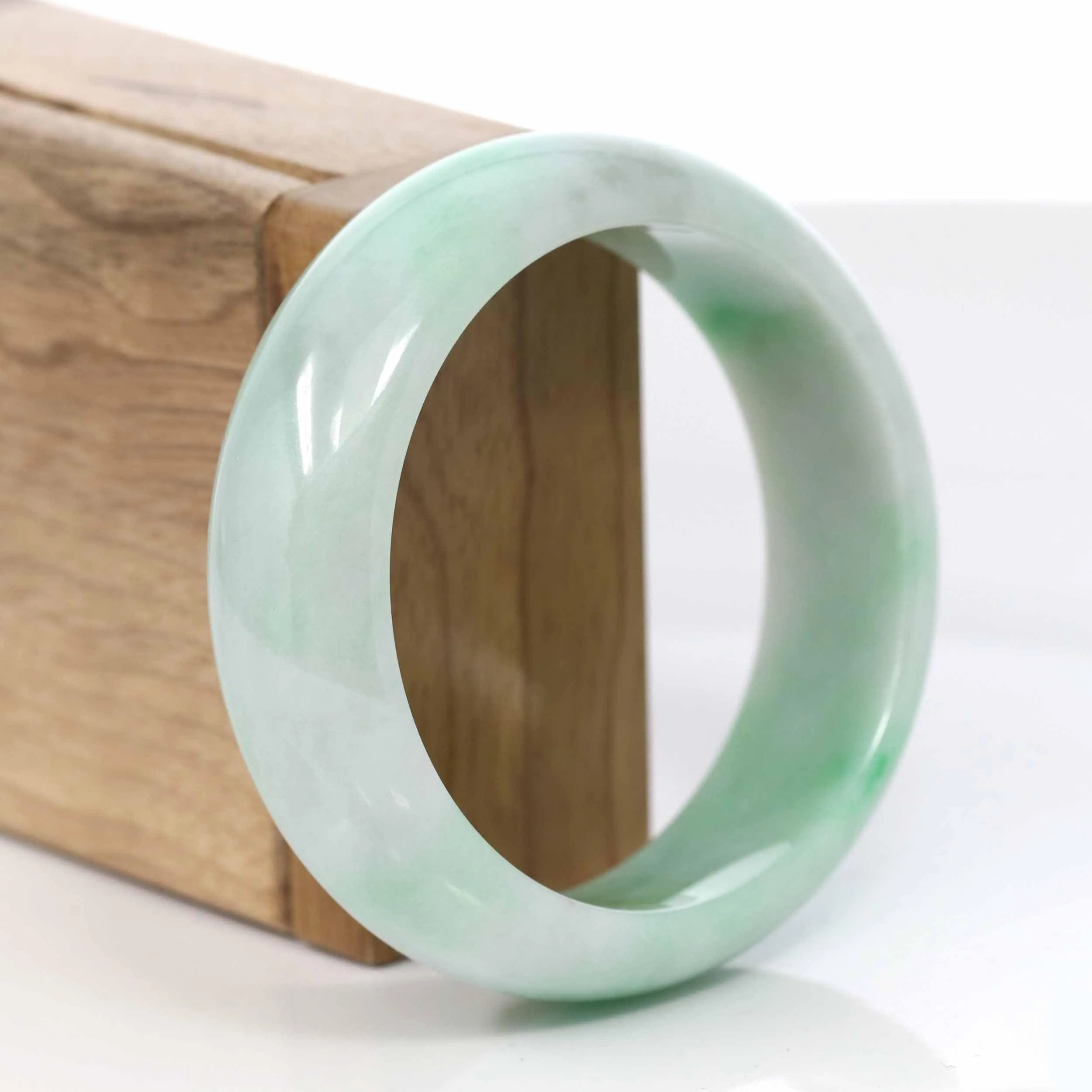 Baikalla Classic Green Natural Jadeite Jade Wider Bangle Bracelet (57.8 mm) #995