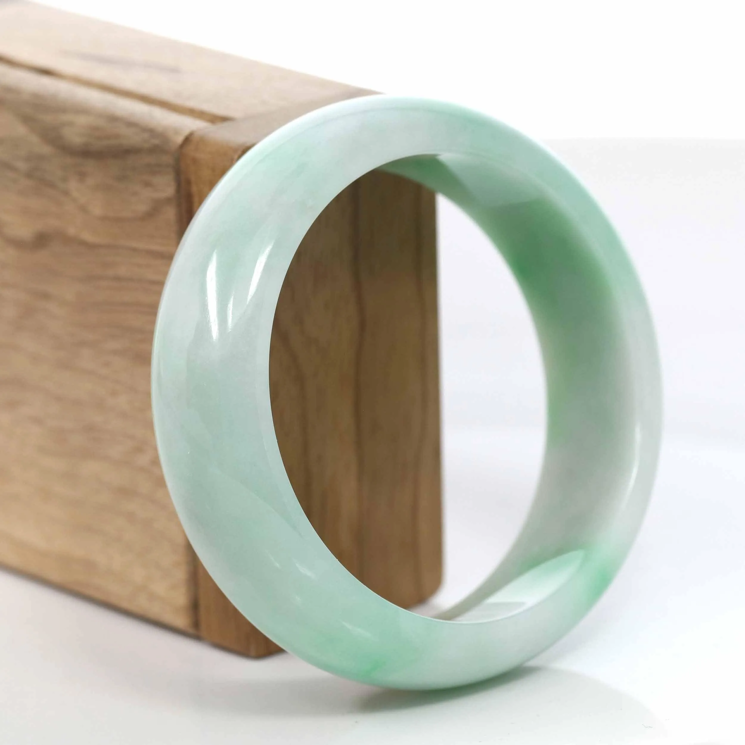 Baikalla Classic Green Natural Jadeite Jade Wider Bangle Bracelet (57.8 mm) #995