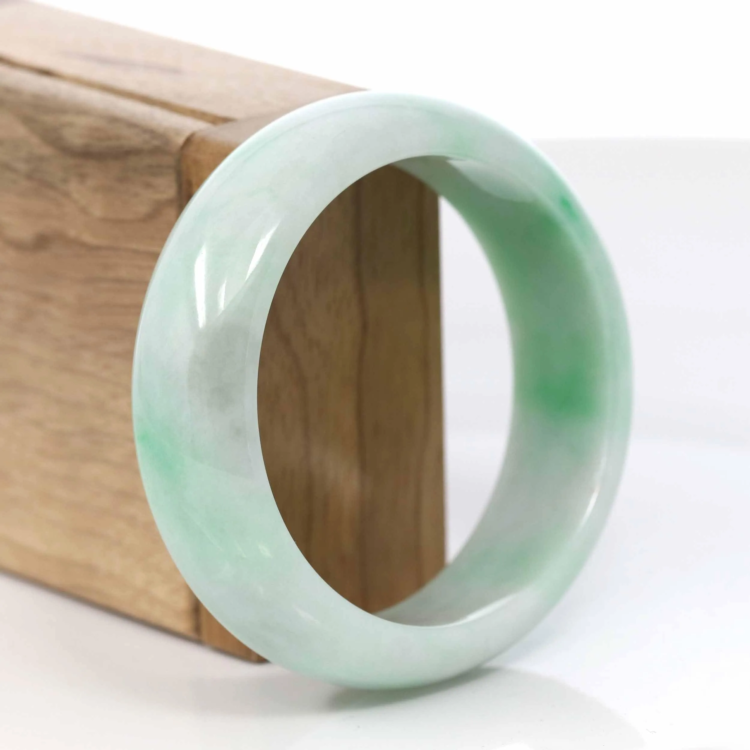 Baikalla Classic Green Natural Jadeite Jade Wider Bangle Bracelet (57.8 mm) #995