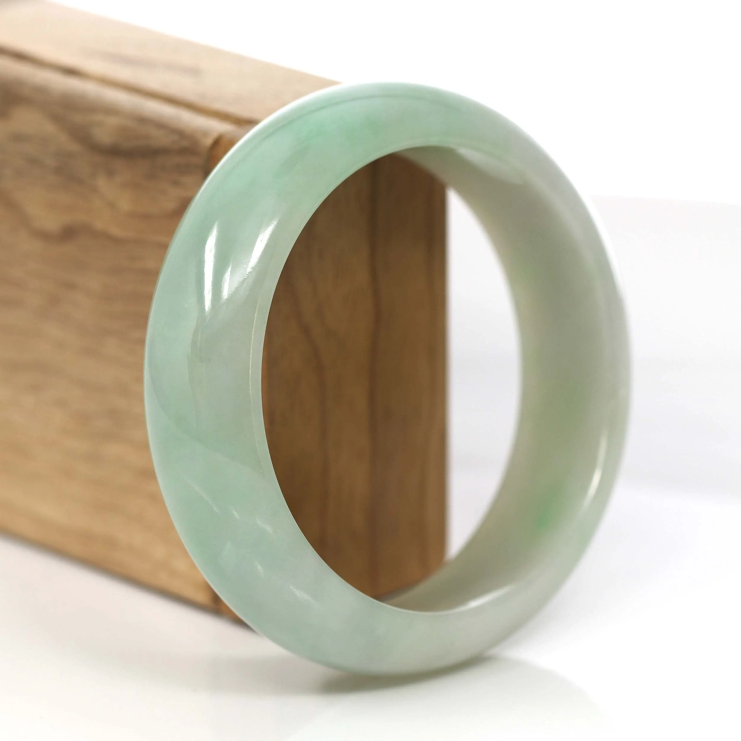 Baikalla Classic Green Natural Jadeite Jade Wider Collectible Bangle Bracelet (59.61 mm) #793