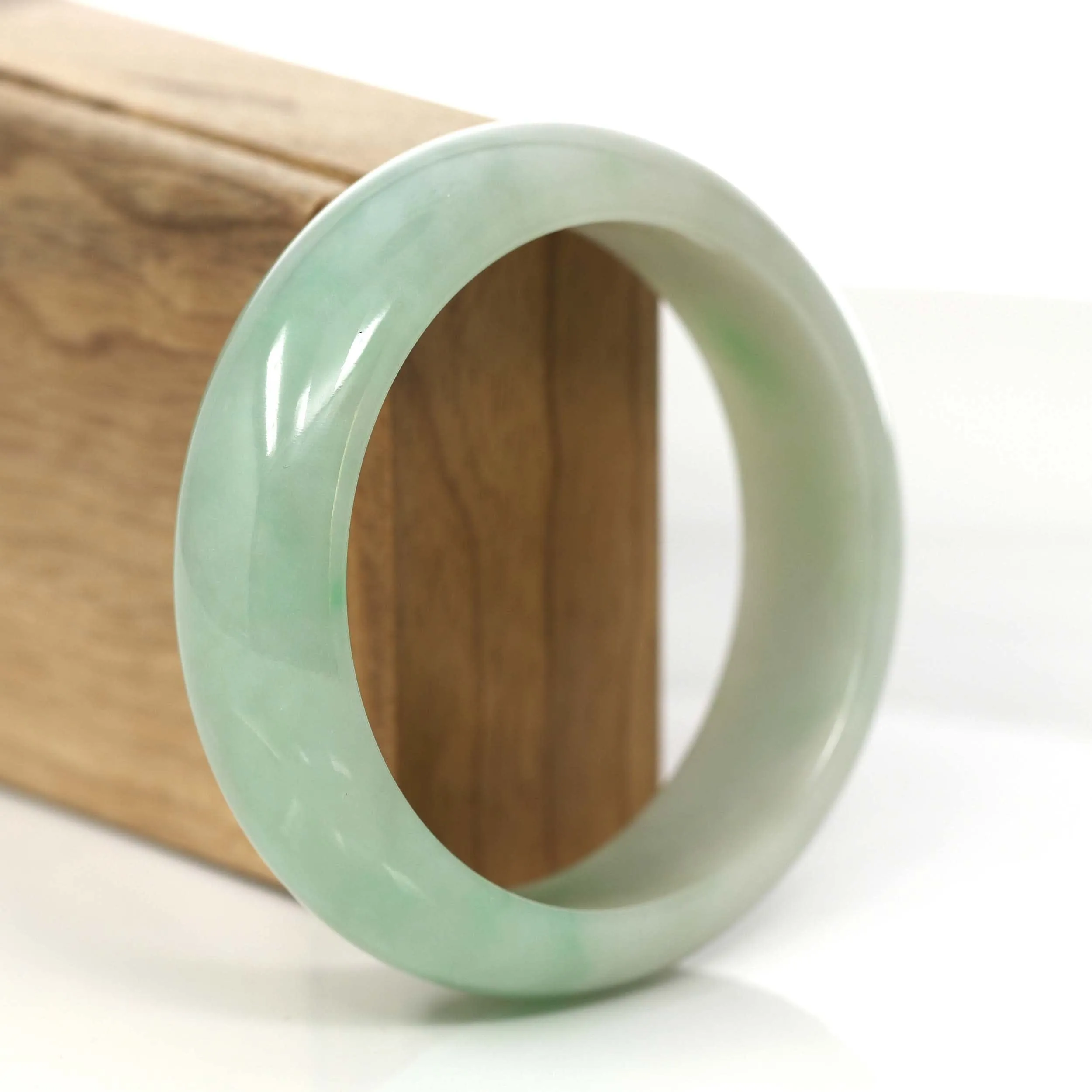 Baikalla Classic Green Natural Jadeite Jade Wider Collectible Bangle Bracelet (59.61 mm) #793