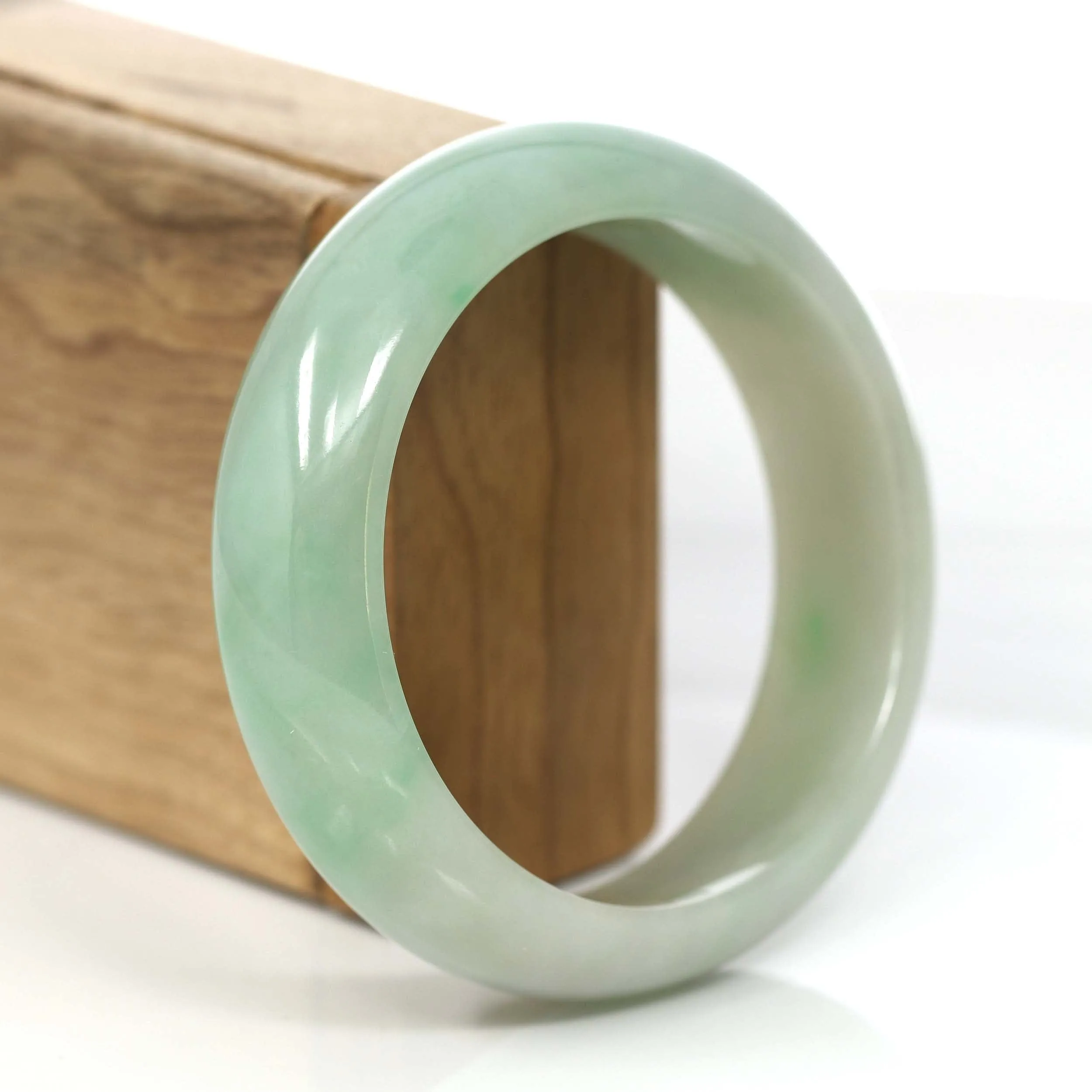 Baikalla Classic Green Natural Jadeite Jade Wider Collectible Bangle Bracelet (59.61 mm) #793
