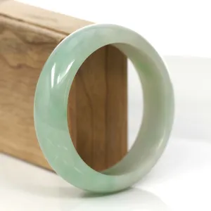 Baikalla Classic Green Natural Jadeite Jade Wider Collectible Bangle Bracelet (59.61 mm) #793
