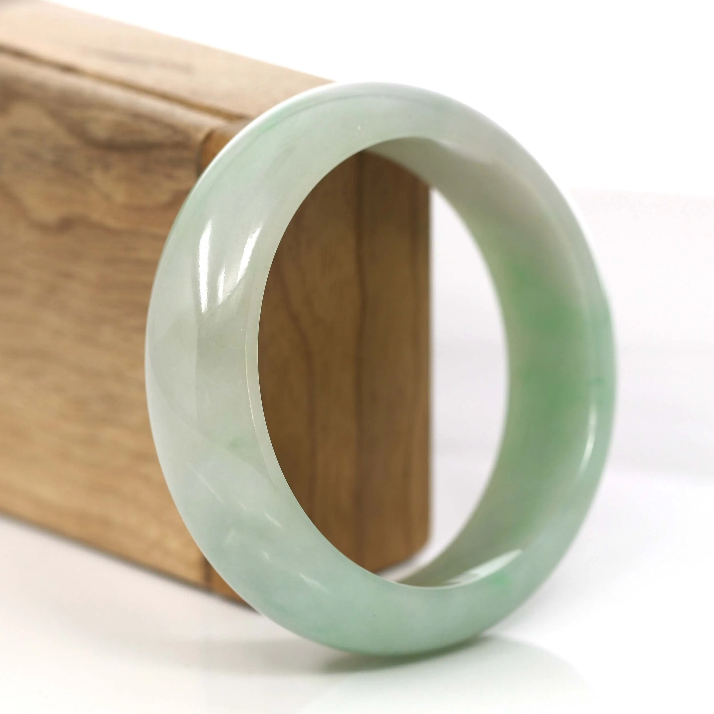 Baikalla Classic Green Natural Jadeite Jade Wider Collectible Bangle Bracelet (59.61 mm) #793