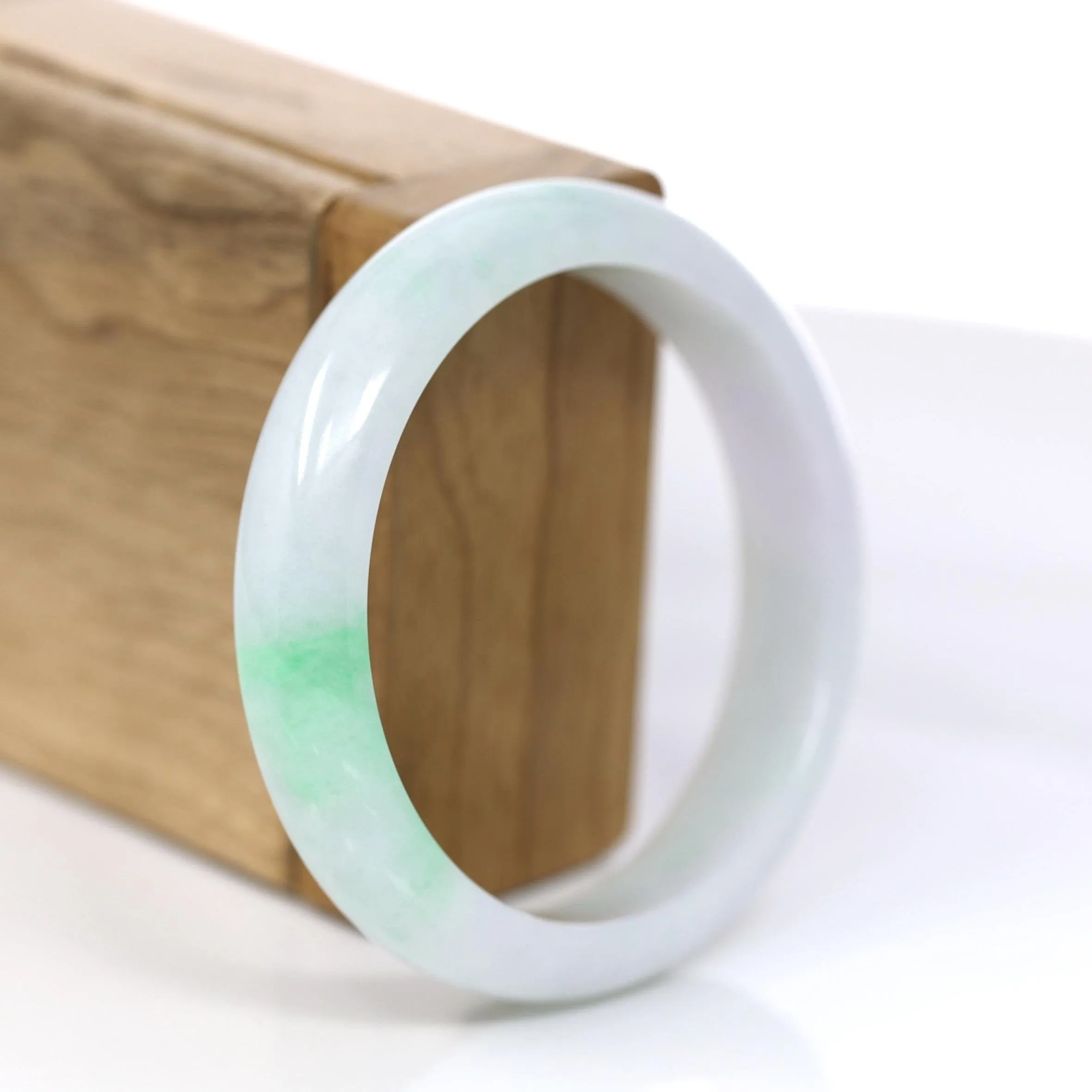 Baikalla Genuine White & Green Burmese Jadeite Jade Bangle Bracelet (57.02mm)#879