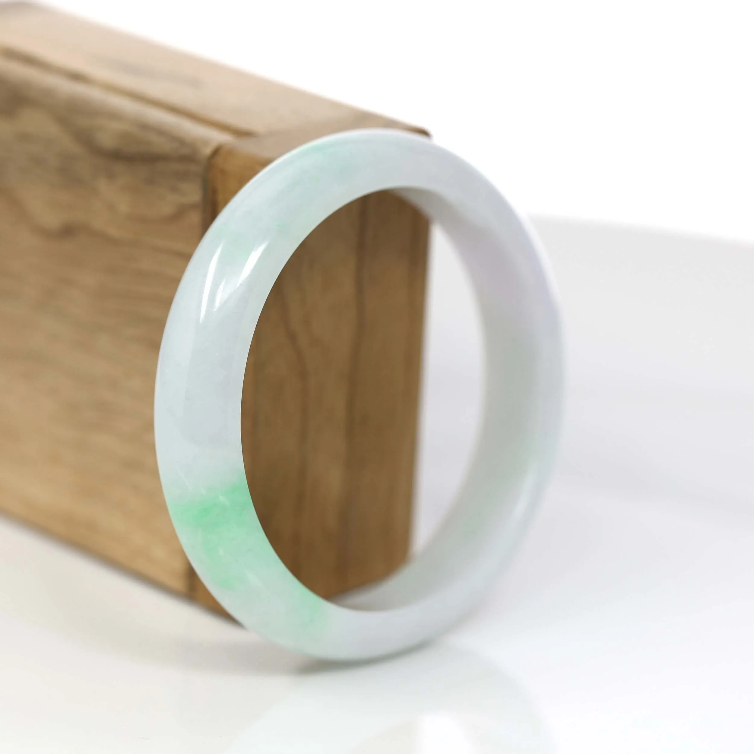 Baikalla Genuine White & Green Burmese Jadeite Jade Bangle Bracelet (57.02mm)#879