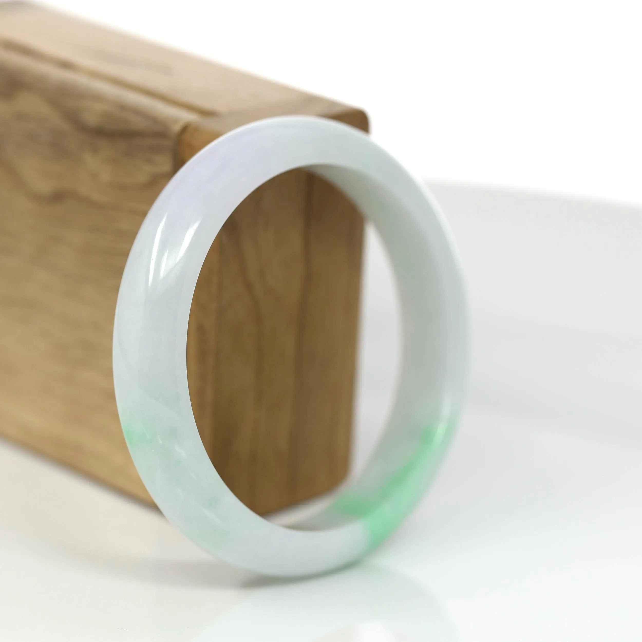 Baikalla Genuine White & Green Burmese Jadeite Jade Bangle Bracelet (57.02mm)#879