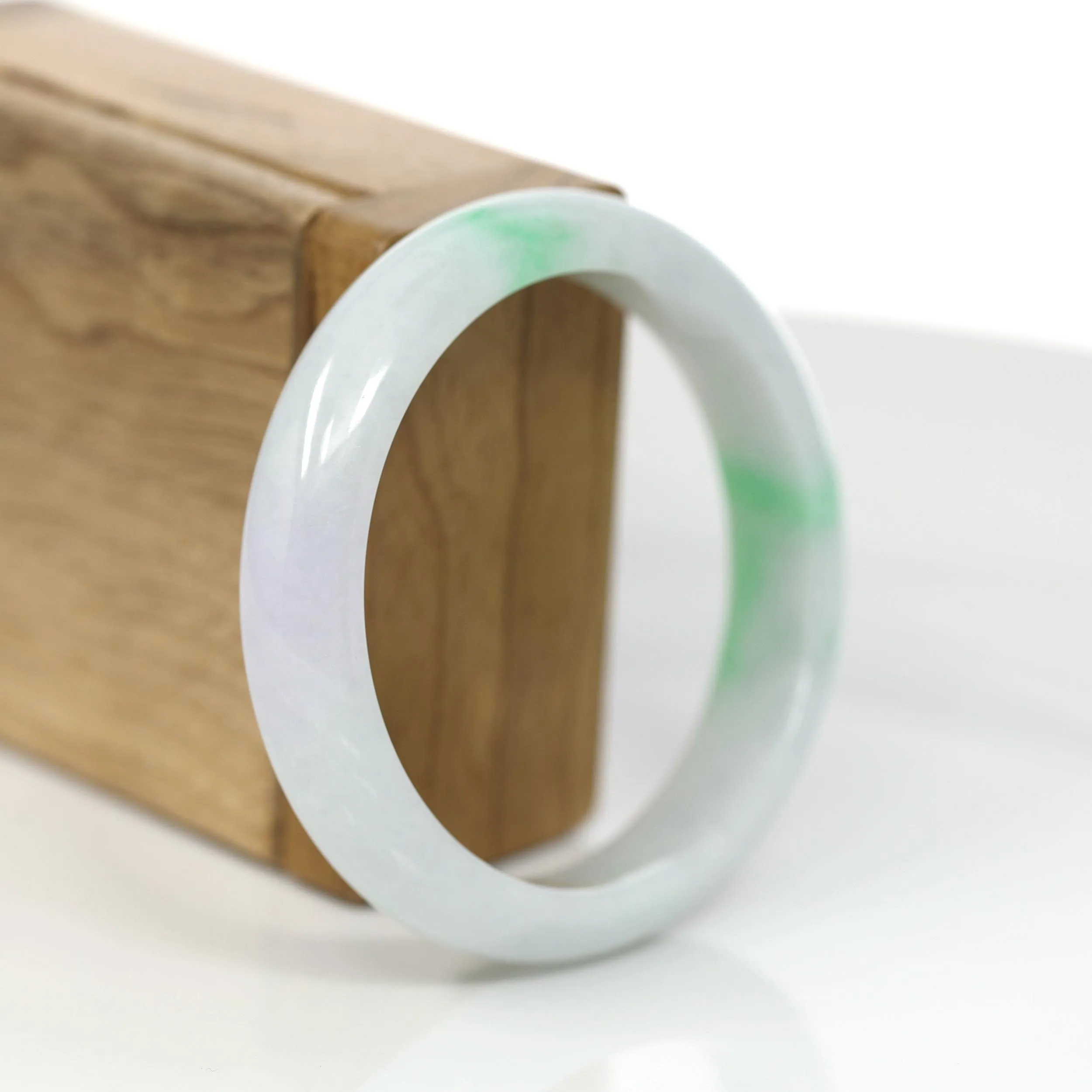 Baikalla Genuine White & Green Burmese Jadeite Jade Bangle Bracelet (57.02mm)#879