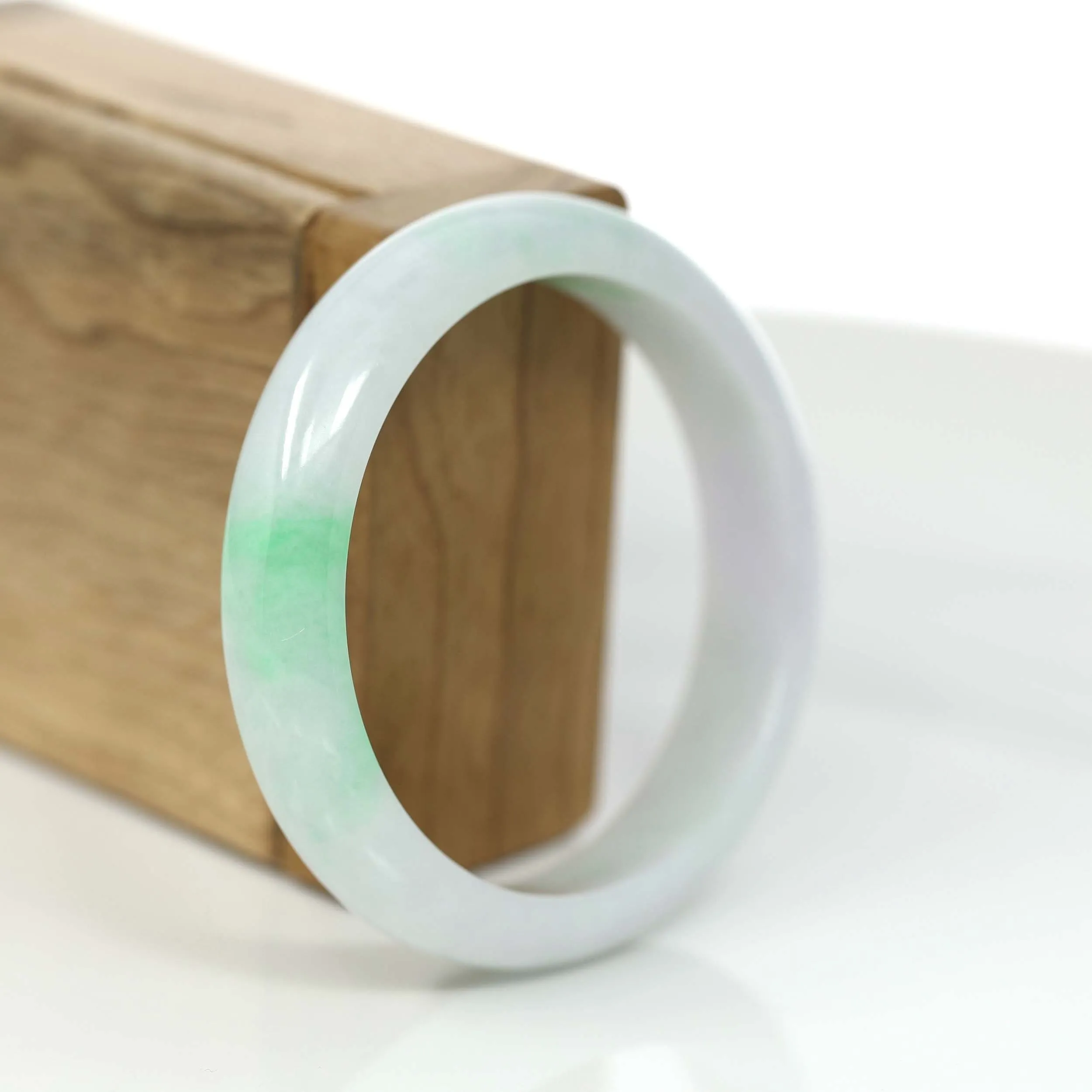 Baikalla Genuine White & Green Burmese Jadeite Jade Bangle Bracelet (57.02mm)#879