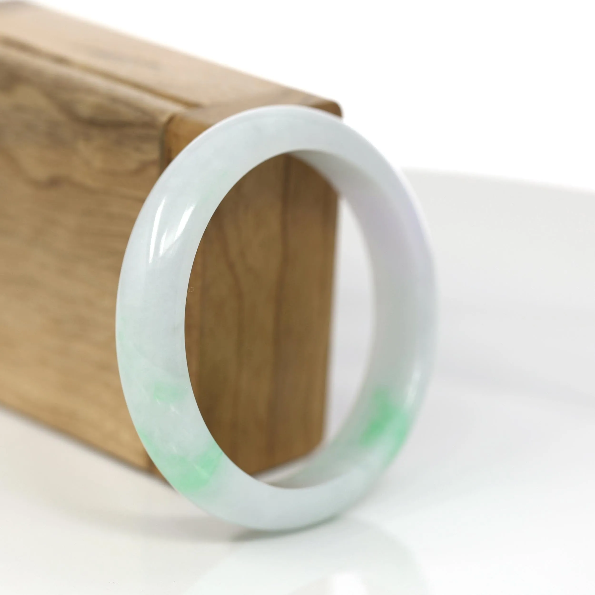 Baikalla Genuine White & Green Burmese Jadeite Jade Bangle Bracelet (57.02mm)#879