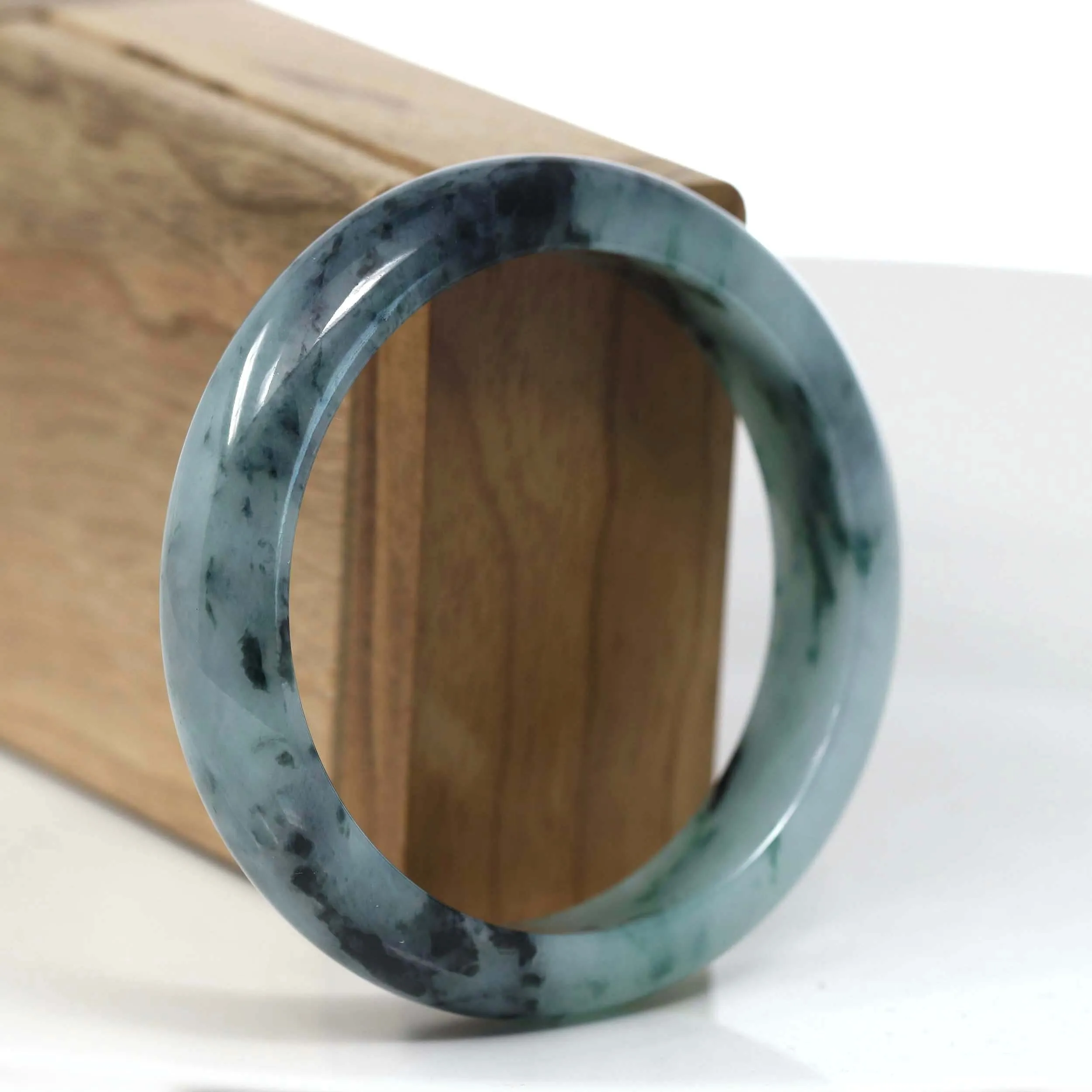 Baikalla Natural Burmese Blue-green Jadeite Jade Bangle Bracelet (57.86mm)#T141