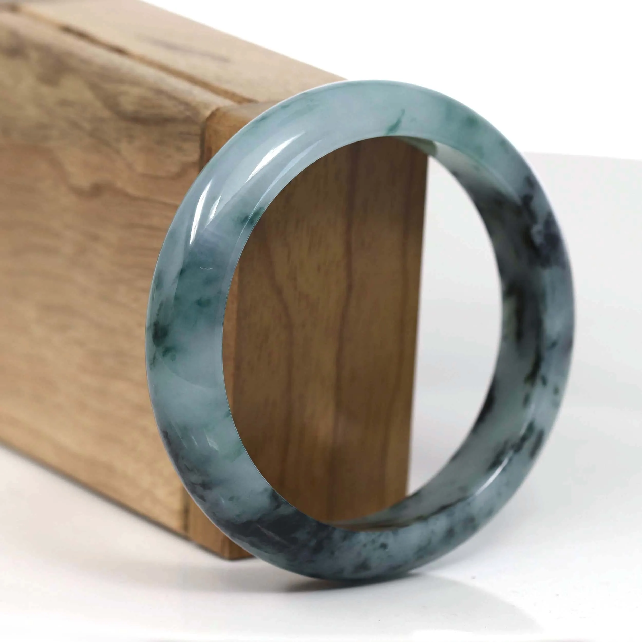 Baikalla Natural Burmese Blue-green Jadeite Jade Bangle Bracelet (57.86mm)#T141