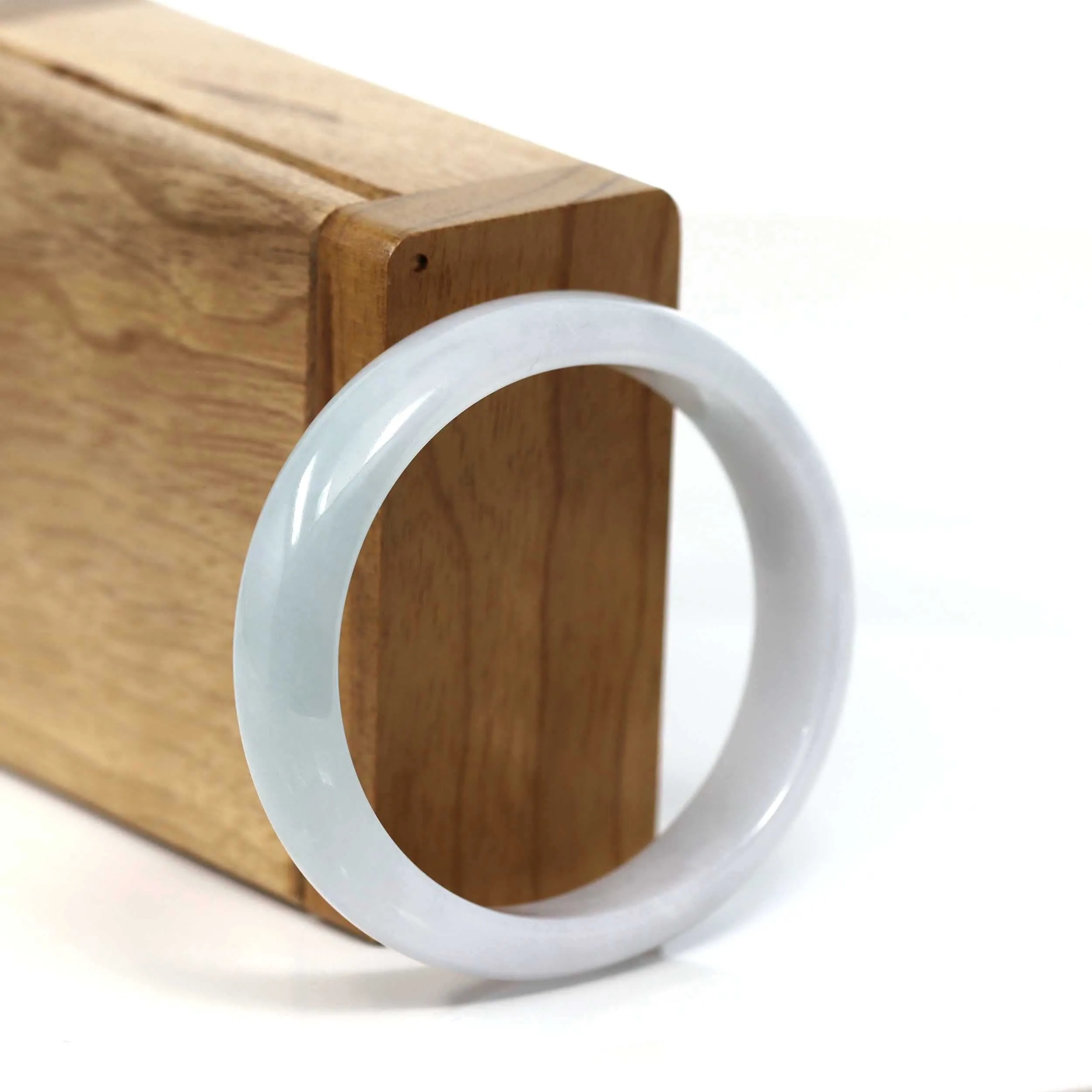 Baikalla "Classic Bangle" Whitish Green Natural Jadeite Jade Oval Bangle (55.39mm) #T221