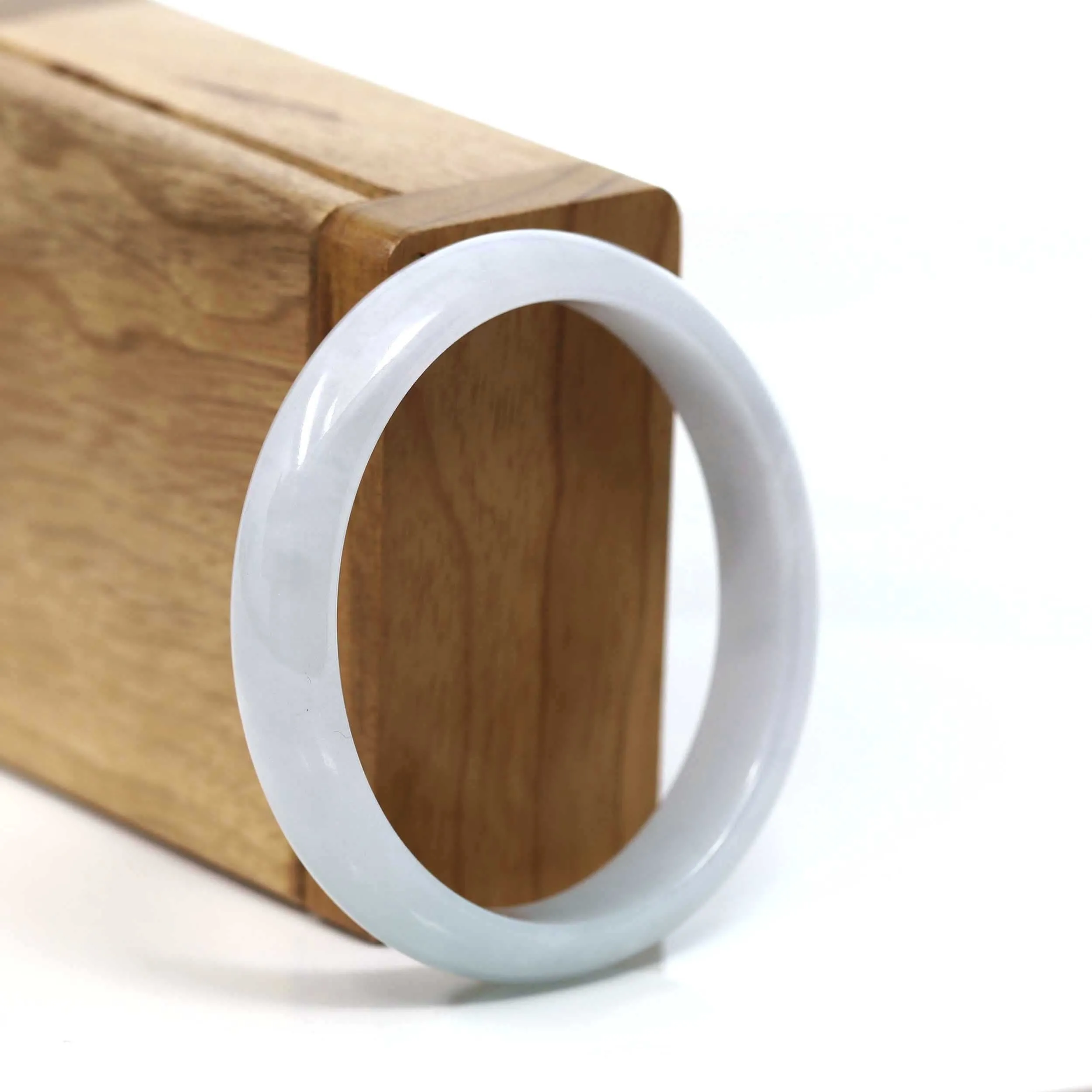 Baikalla "Classic Bangle" Whitish Green Natural Jadeite Jade Oval Bangle (55.39mm) #T221