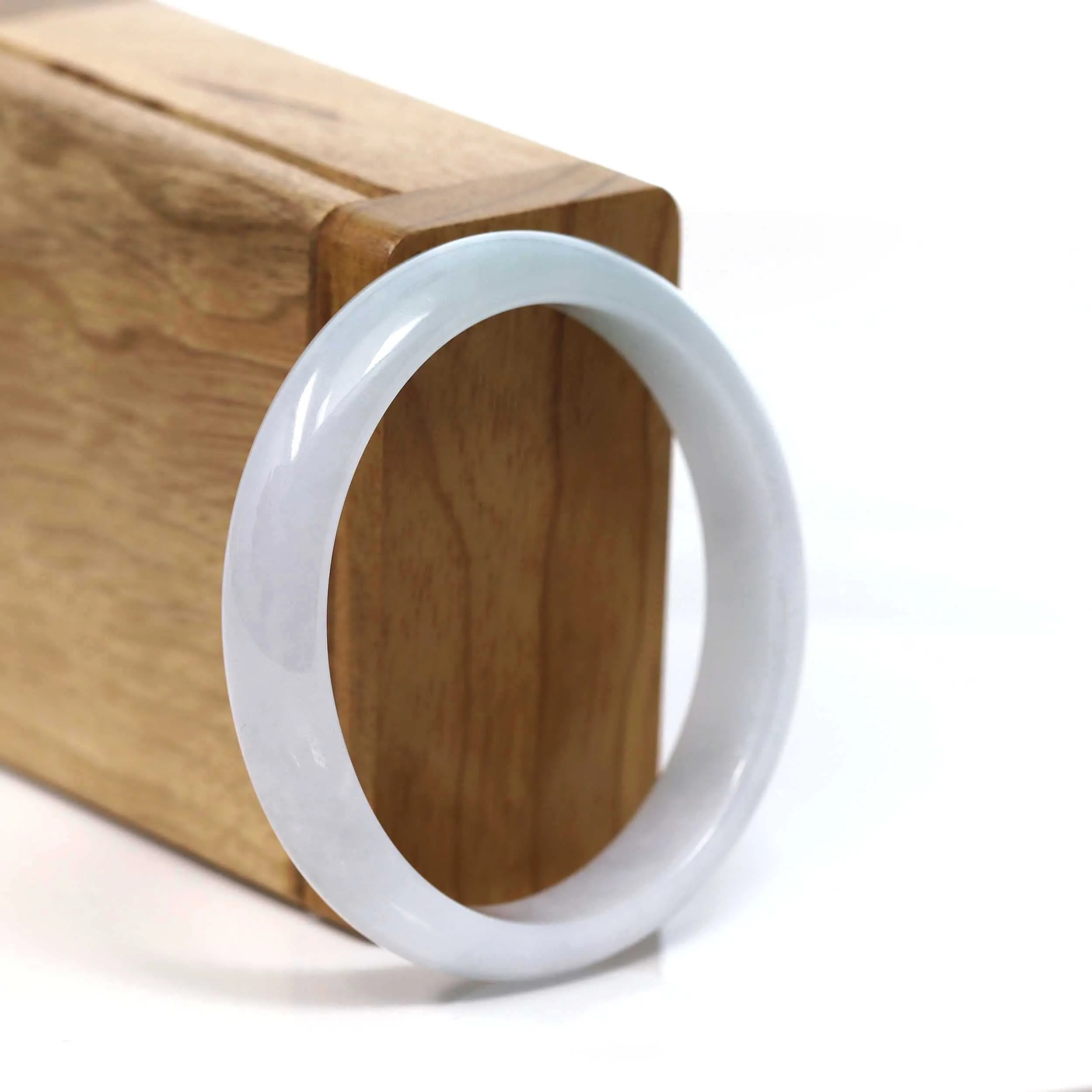 Baikalla "Classic Bangle" Whitish Green Natural Jadeite Jade Oval Bangle (55.39mm) #T221