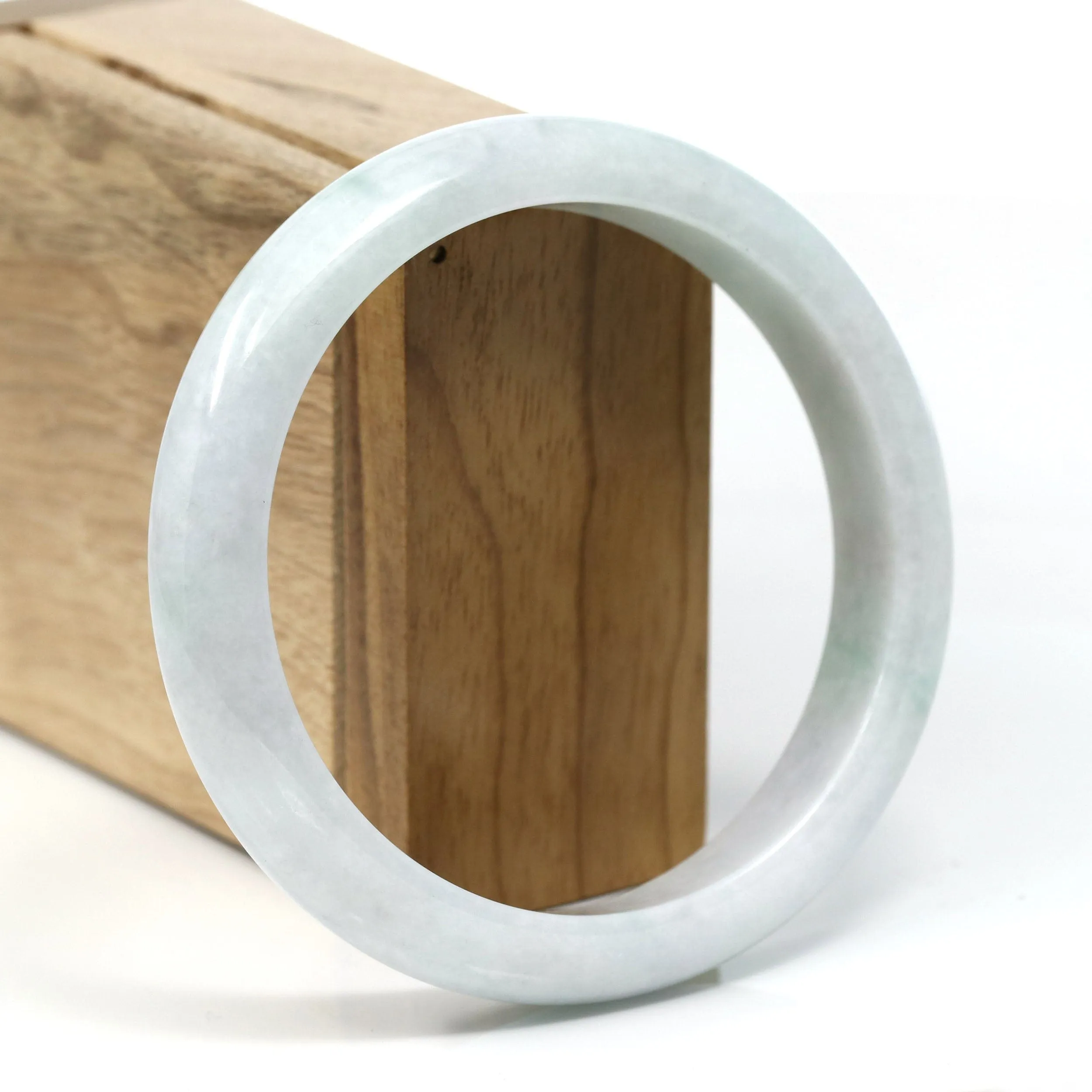 Baikalla™ "Classic" Genuine Jadeite Jade White-Green Bangle Bracelet (62.53mm) #T251