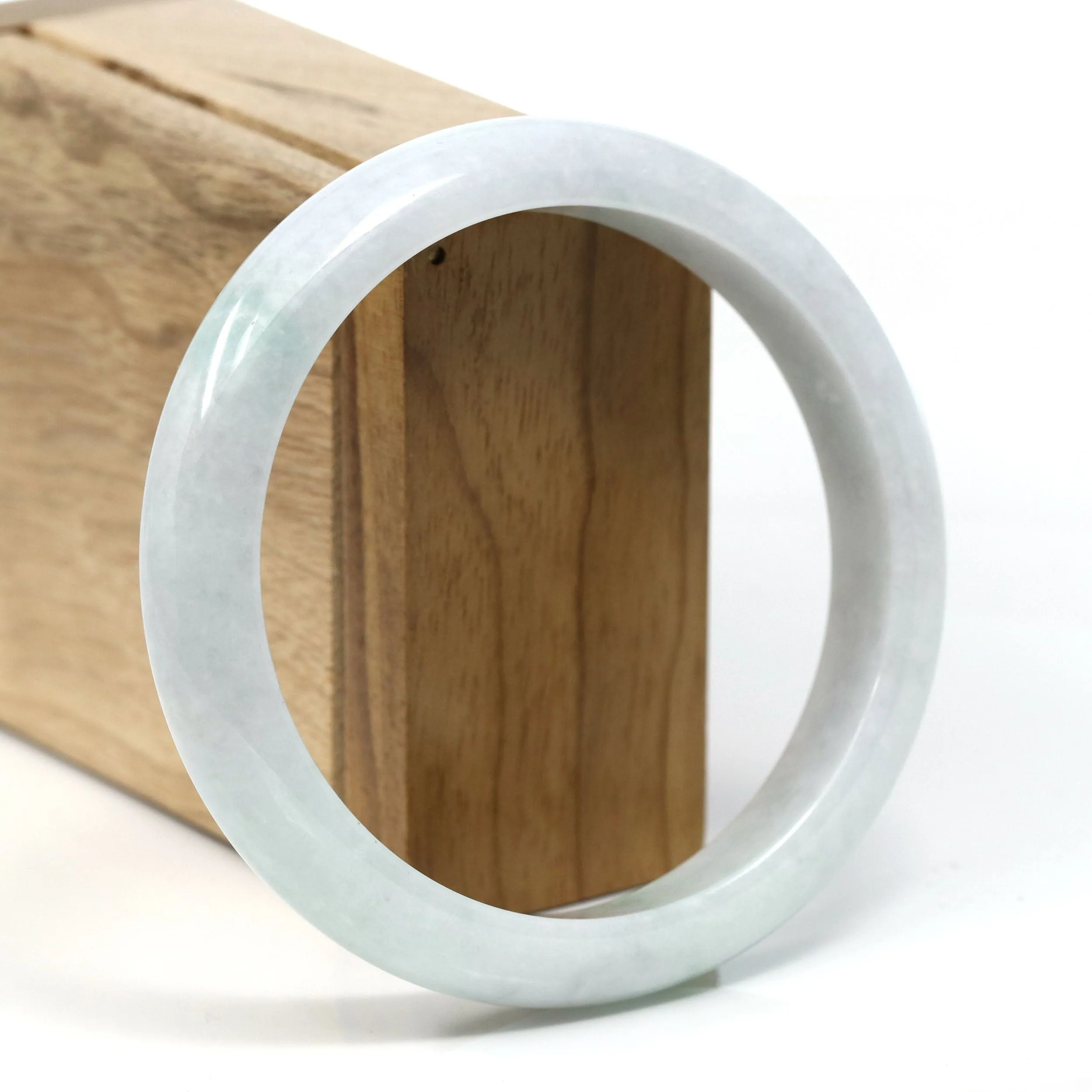 Baikalla™ "Classic" Genuine Jadeite Jade White-Green Bangle Bracelet (62.53mm) #T251
