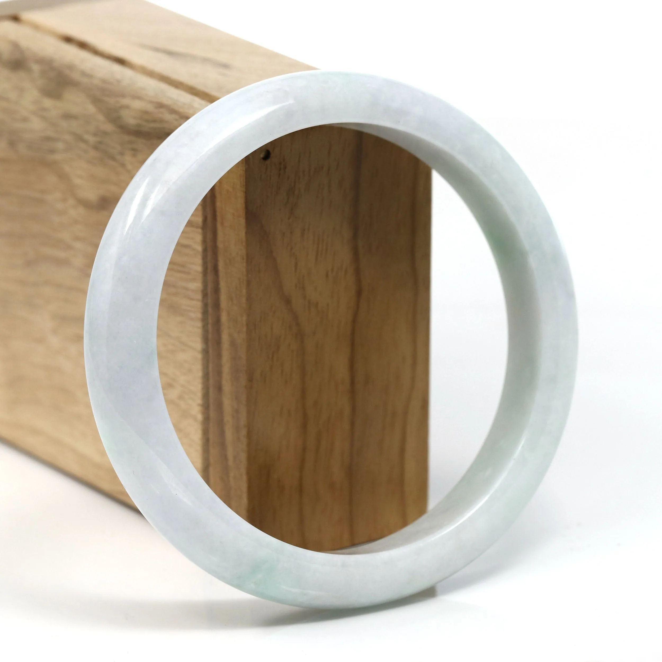 Baikalla™ "Classic" Genuine Jadeite Jade White-Green Bangle Bracelet (62.53mm) #T251