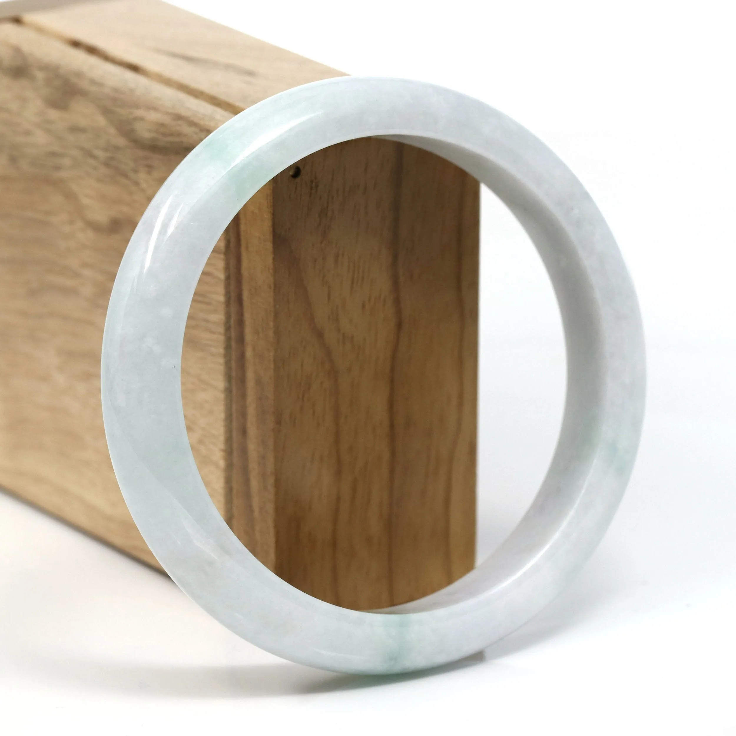 Baikalla™ "Classic" Genuine Jadeite Jade White-Green Bangle Bracelet (62.53mm) #T251