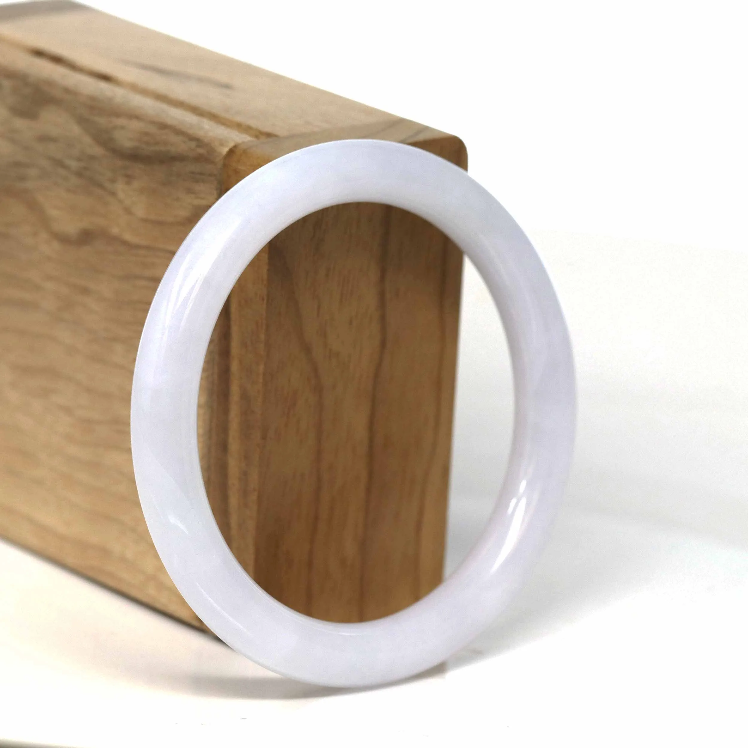 Baikalla™ "Petite" Genuine Jadeite Jade White-Lavender Bangle Bracelet (54.41 mm) #T366