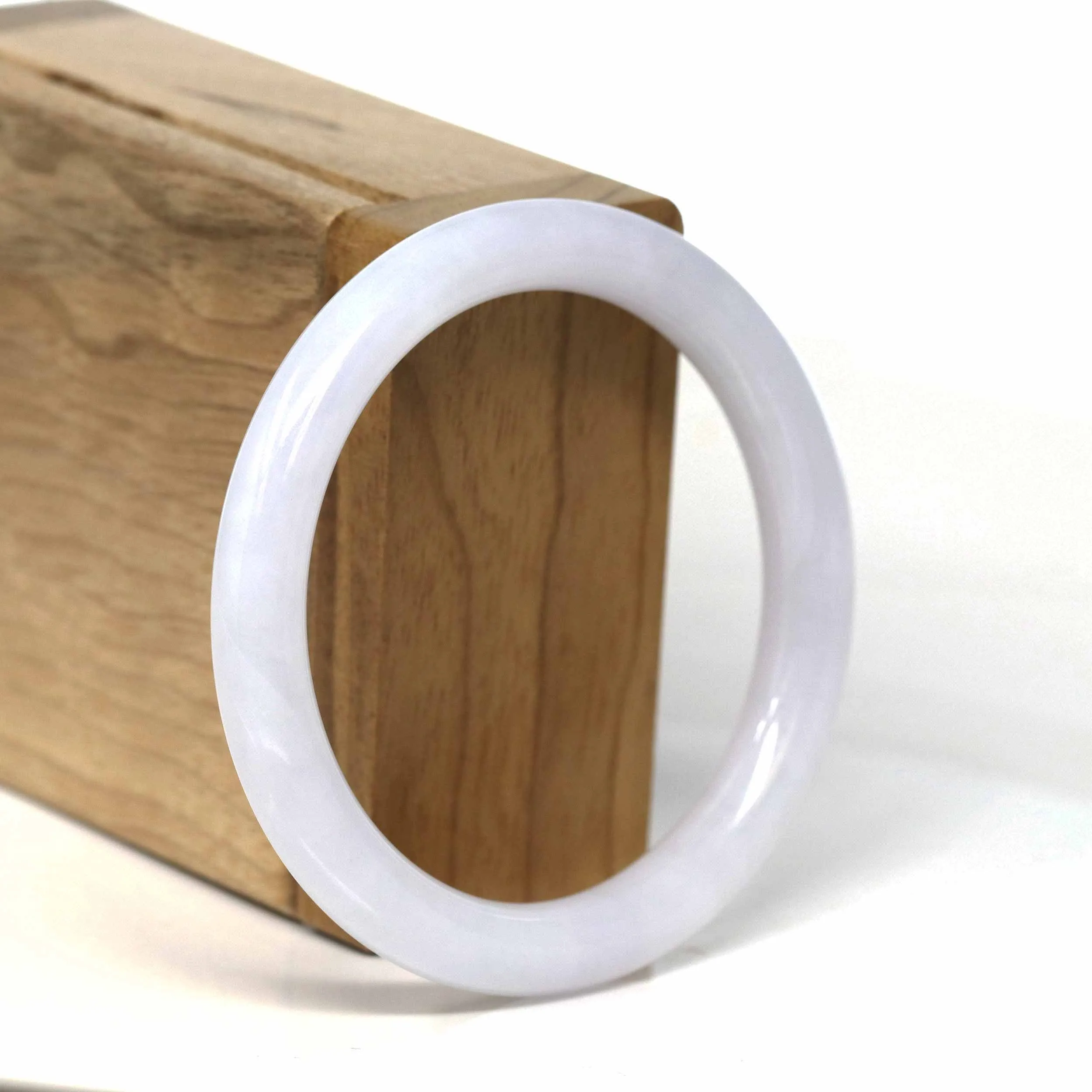 Baikalla™ "Petite" Genuine Jadeite Jade White-Lavender Bangle Bracelet (54.41 mm) #T366