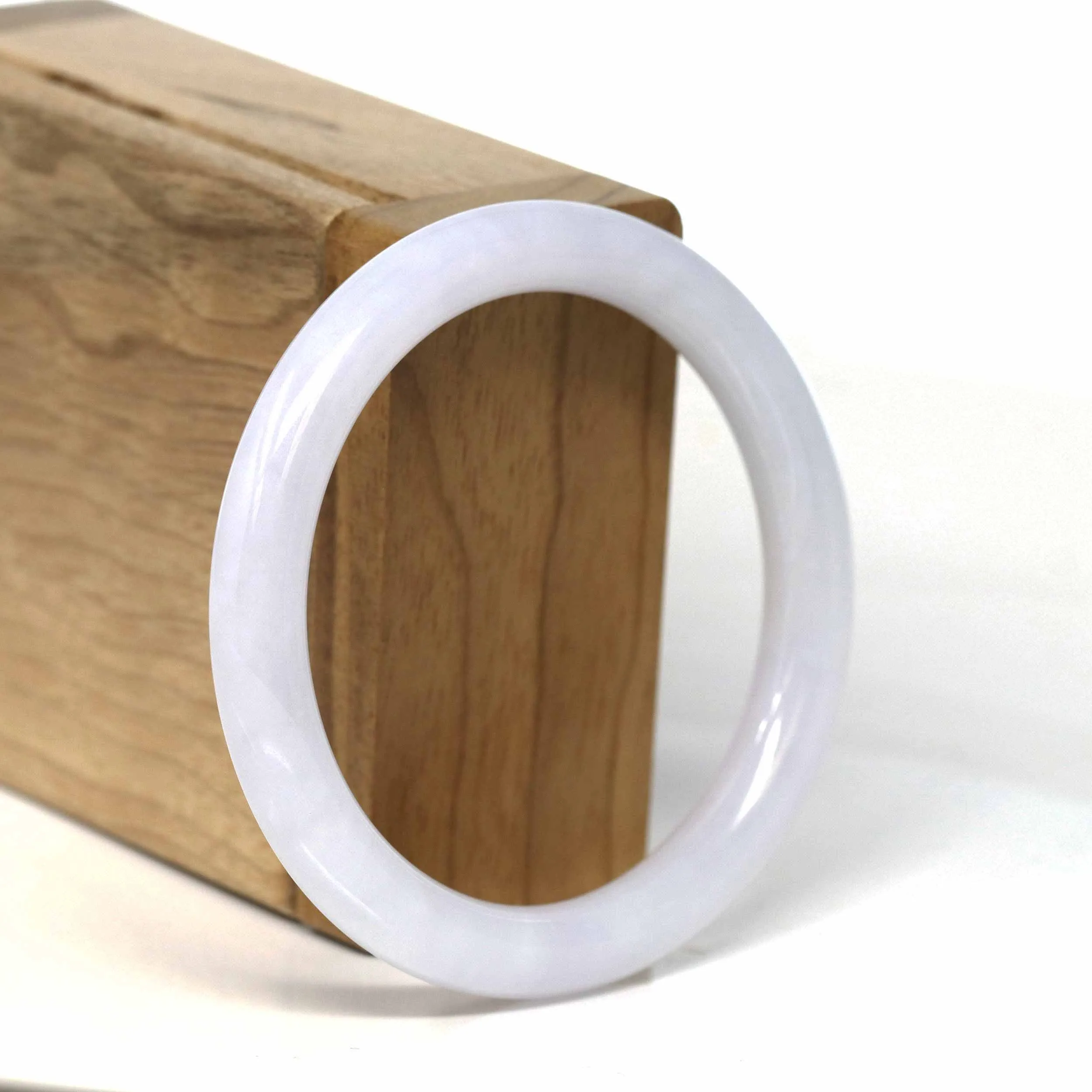 Baikalla™ "Petite" Genuine Jadeite Jade White-Lavender Bangle Bracelet (54.41 mm) #T366