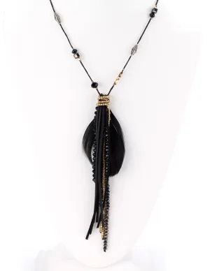 Beaded Feather Leather Combo Necklace