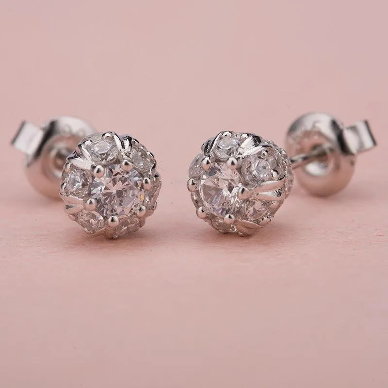 Bezel Jewel Stud Earrings- 925 Silver