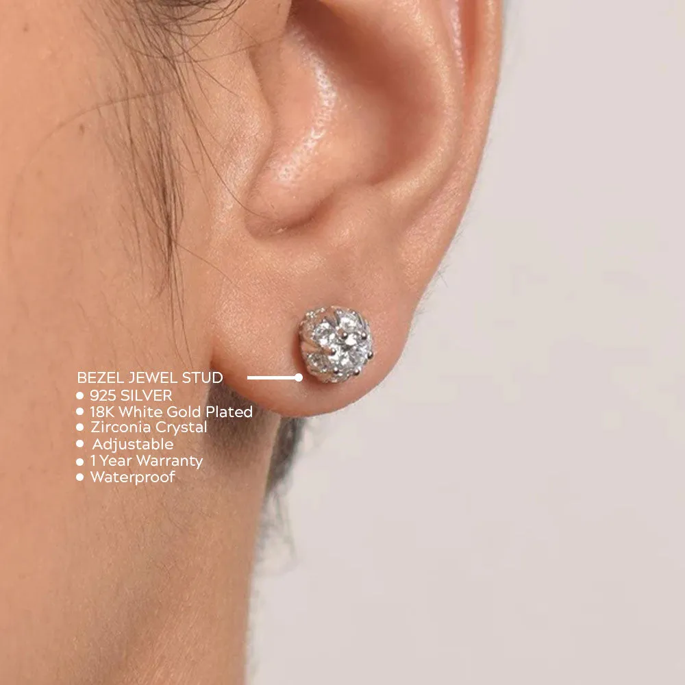 Bezel Jewel Stud Earrings- 925 Silver