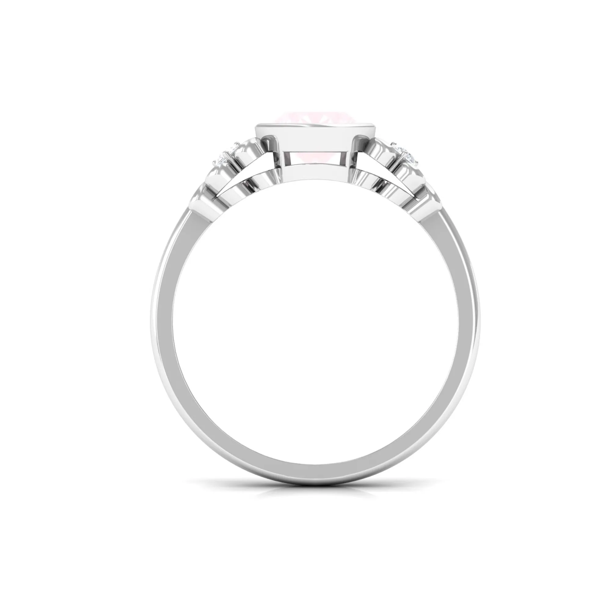 Bezel Set Oval Rose Quartz Statement Engagement Ring with Diamond