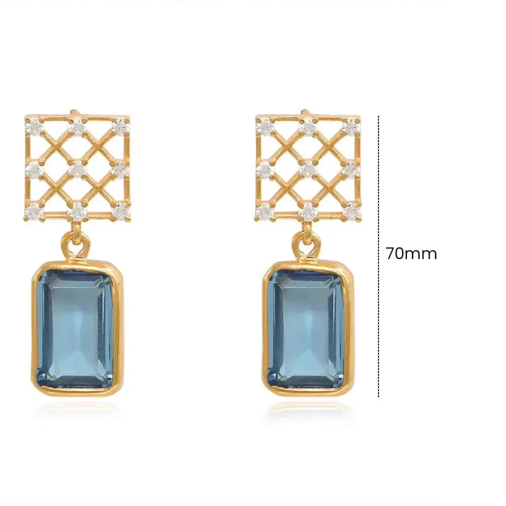 BLUE DROP SHOOTING STAR SILVER 92.5 CROSS ZIRCON EARRING