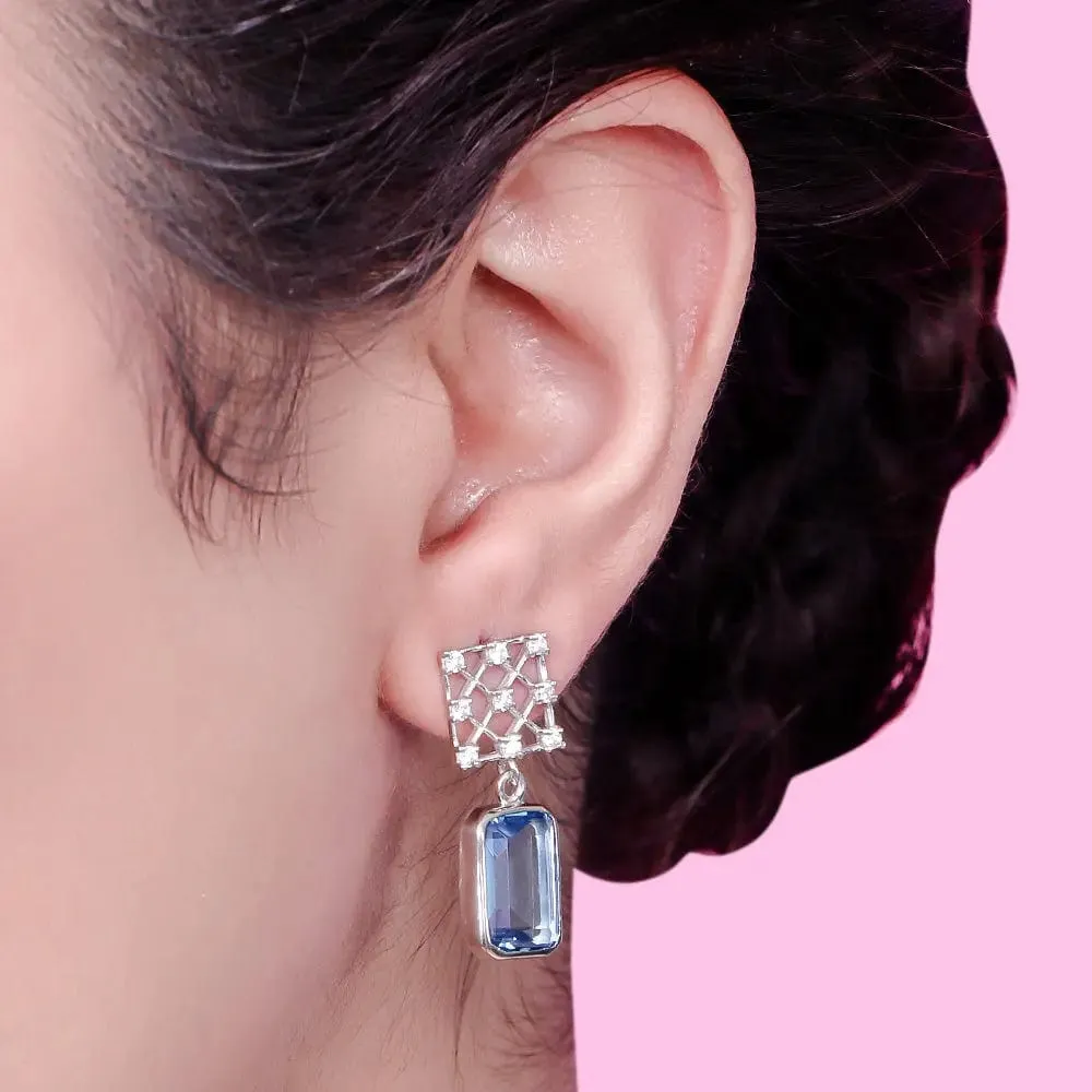 BLUE DROP SHOOTING STAR SILVER 92.5 CROSS ZIRCON EARRING