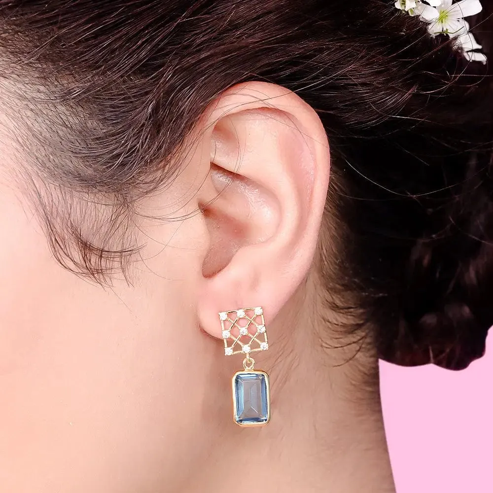 BLUE DROP SHOOTING STAR SILVER 92.5 CROSS ZIRCON EARRING