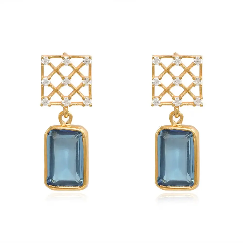 BLUE DROP SHOOTING STAR SILVER 92.5 CROSS ZIRCON EARRING