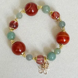 Carnelian, Red Hematoid & Olive Jade Bracelet GHW
