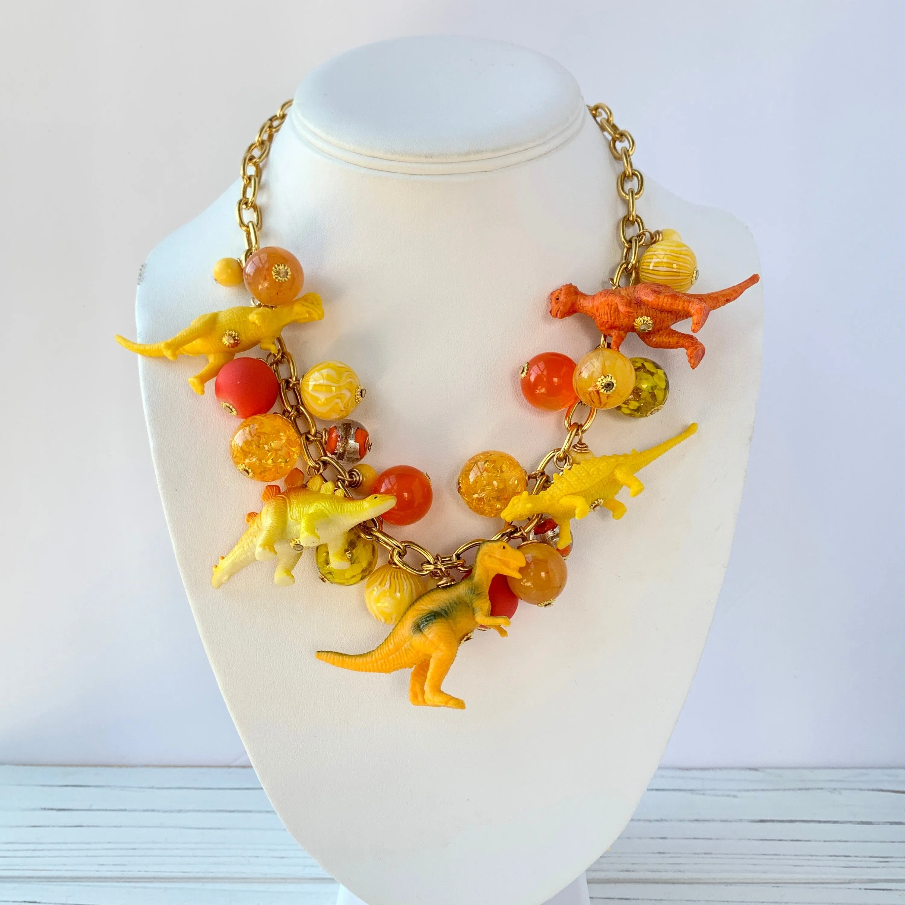 Citrine and Jasper Dinosaur Necklace