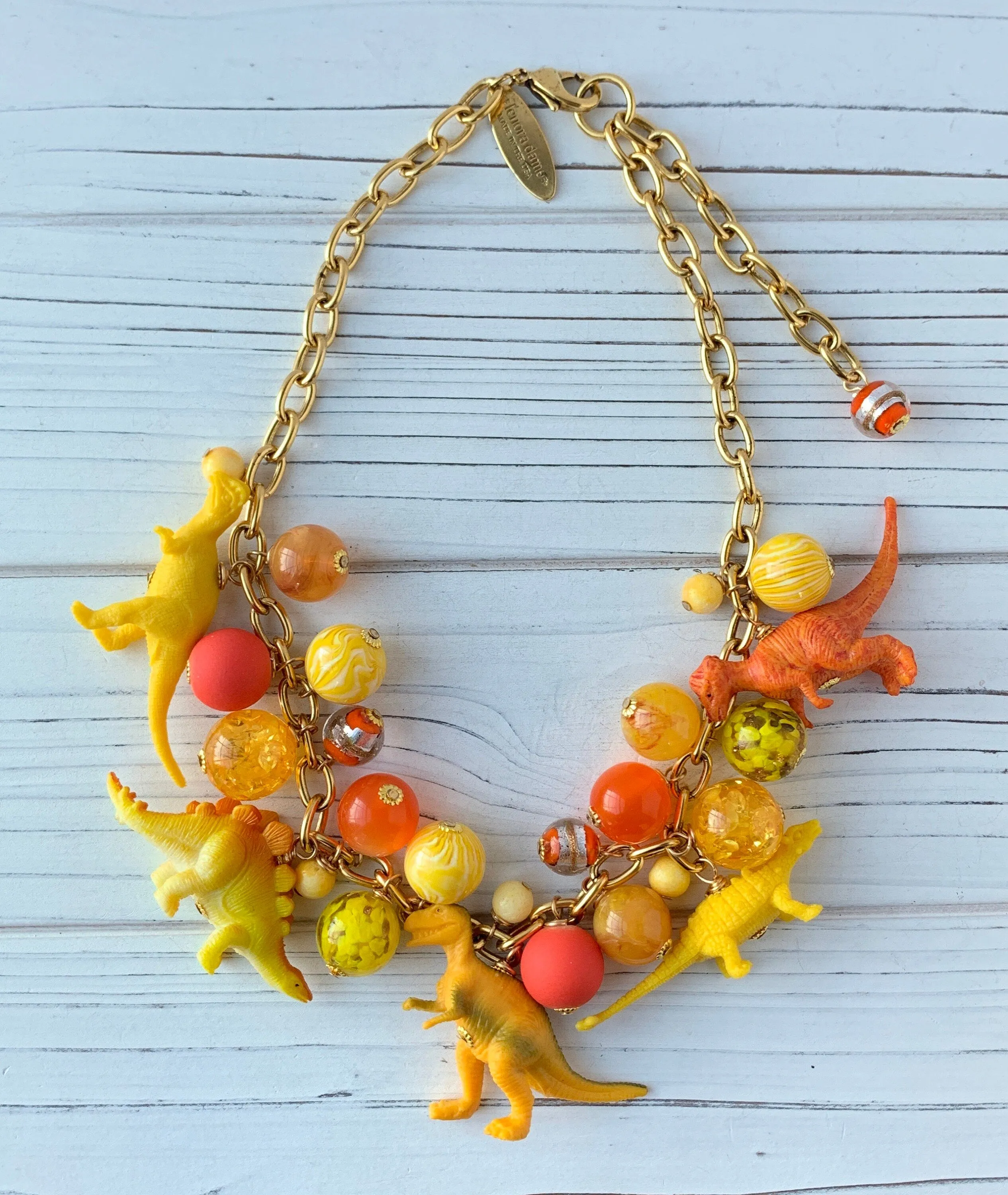 Citrine and Jasper Dinosaur Necklace