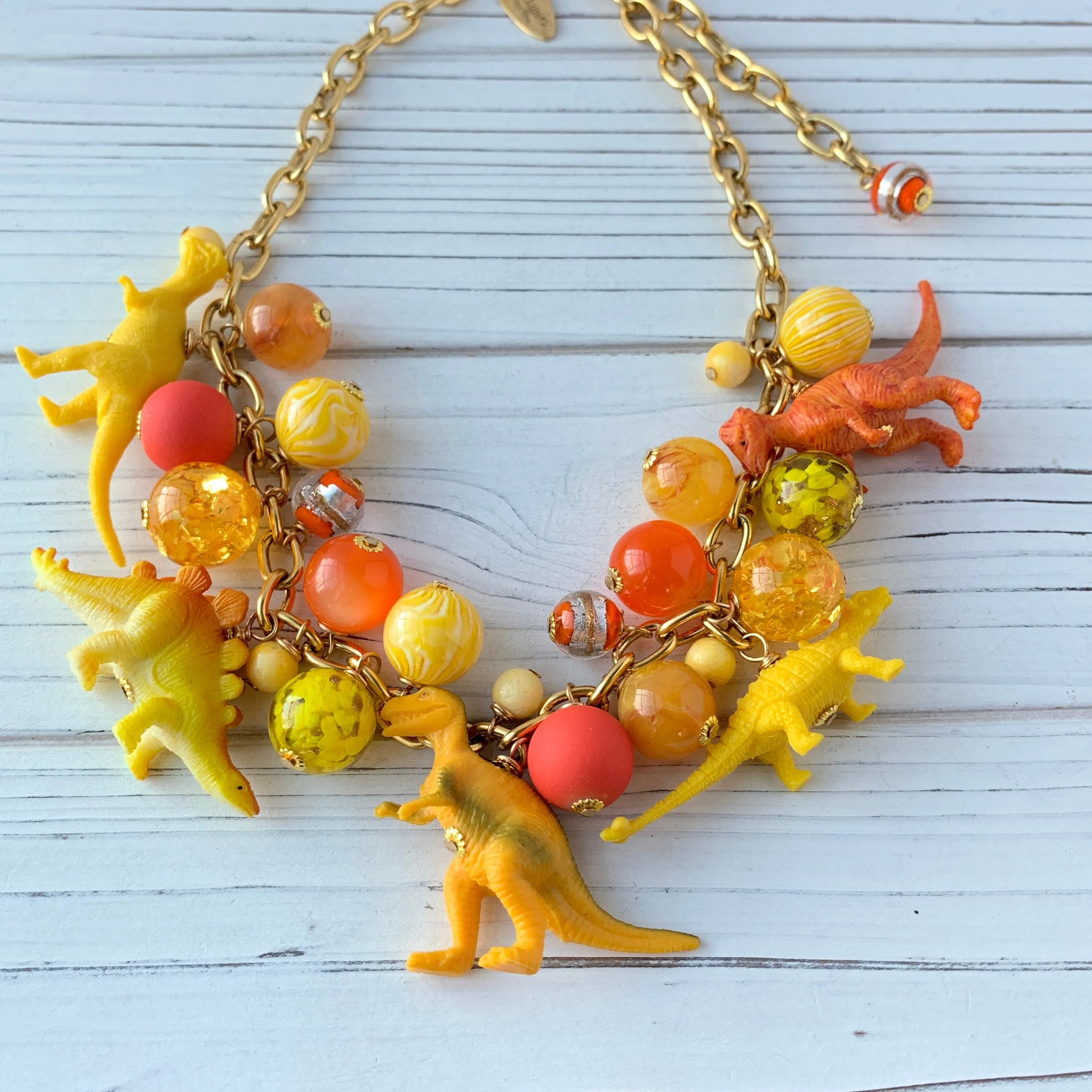Citrine and Jasper Dinosaur Necklace