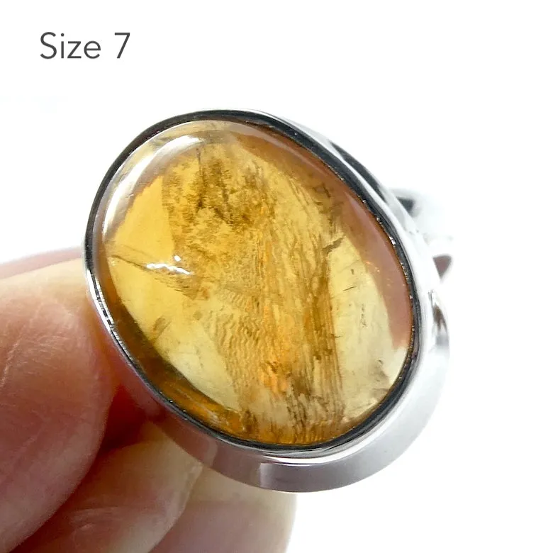 Citrine Ring Cabochon Oval, 925 Silver, US Size 7 or 9, r3