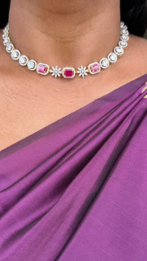 Classy Ruby Stone Round Choker Set