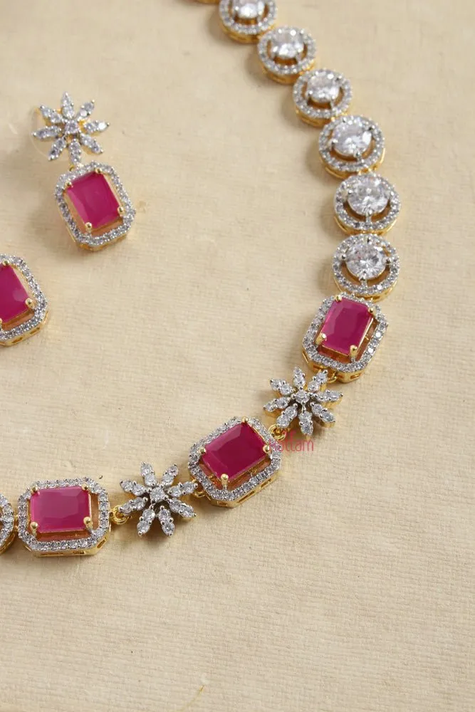 Classy Ruby Stone Round Choker Set