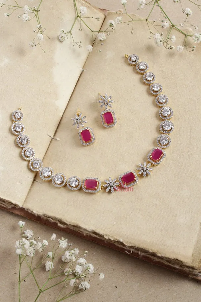 Classy Ruby Stone Round Choker Set