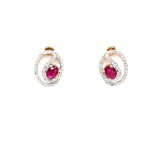 CLEARANCE - 18k Rose Gold Ruby & Diamond Twist Stud Earrings (I5971)