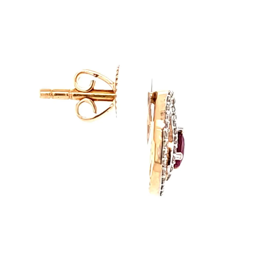 CLEARANCE - 18k Rose Gold Ruby & Diamond Twist Stud Earrings (I5971)
