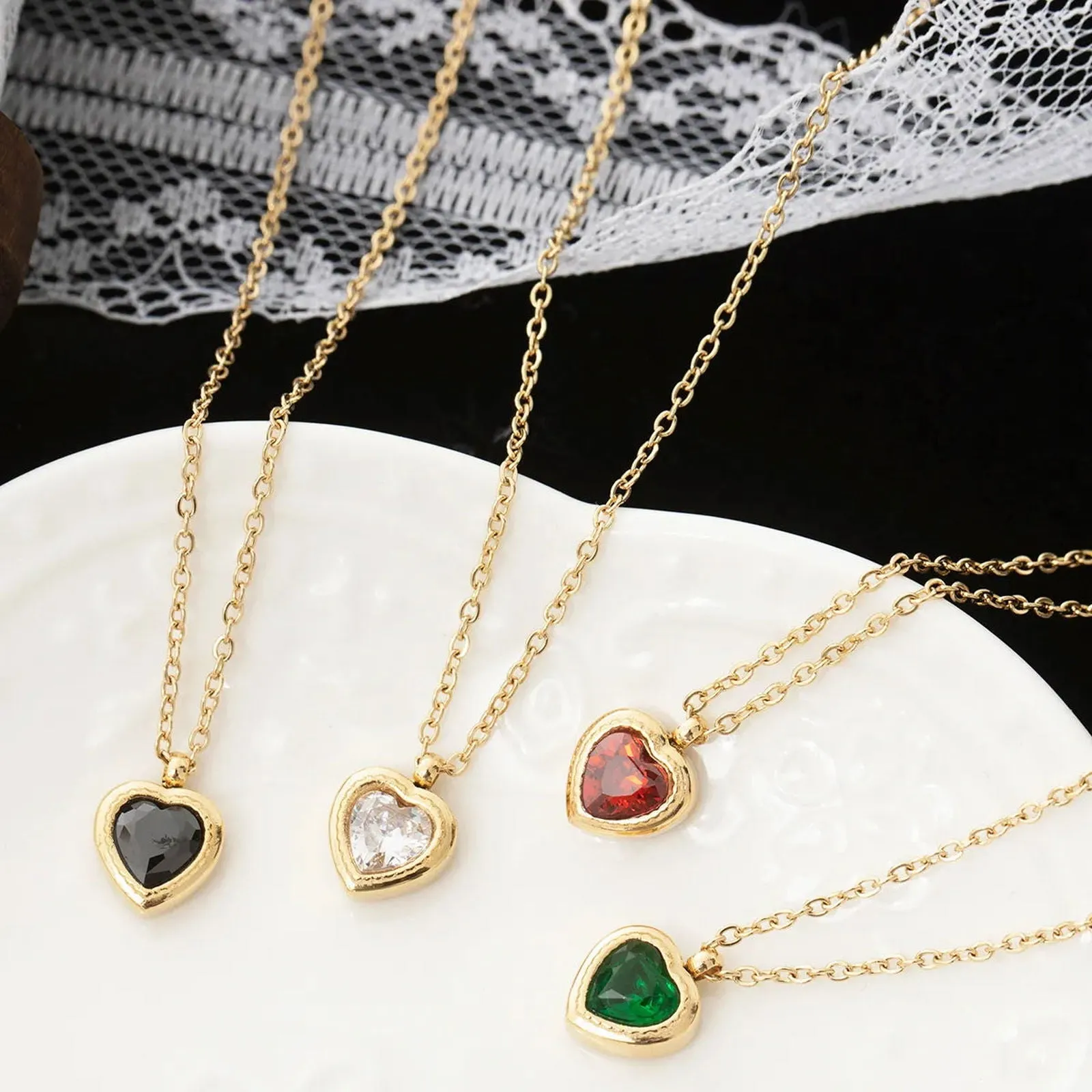 Colorful Gems Heart Stone Necklaces Collection