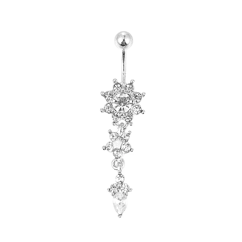 Crystal Belly Button Rings Navel Ring  Zircon Drop Dangle Body Belly Piercing Jewelry for Women Beach Belly Navel Rings