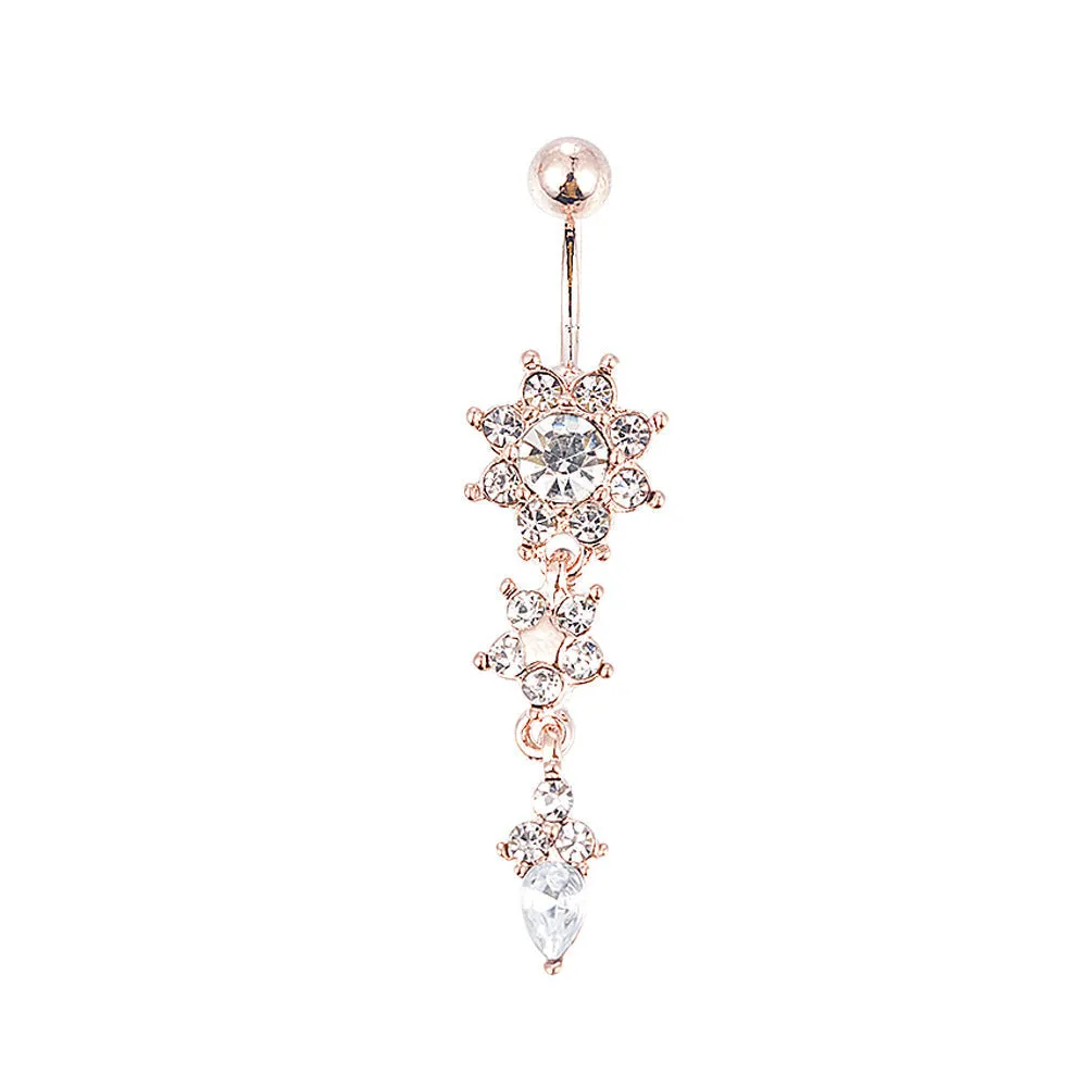 Crystal Belly Button Rings Navel Ring  Zircon Drop Dangle Body Belly Piercing Jewelry for Women Beach Belly Navel Rings